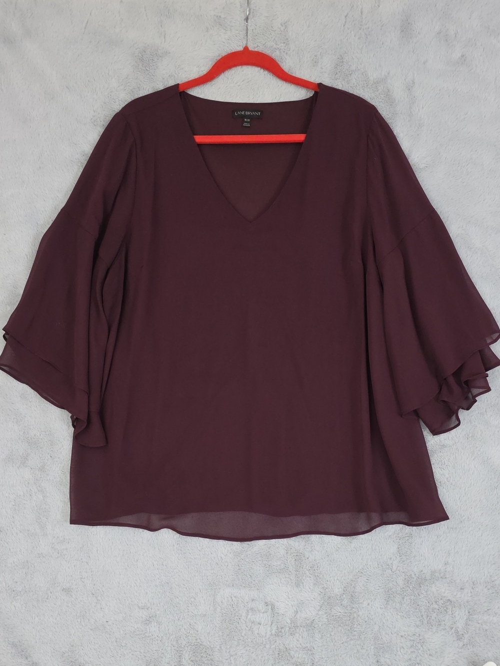 Lane Bryant Women's 18/20 Burgundy Chiffon V-Neck Flutter Sleeve Blouse Plus Siz